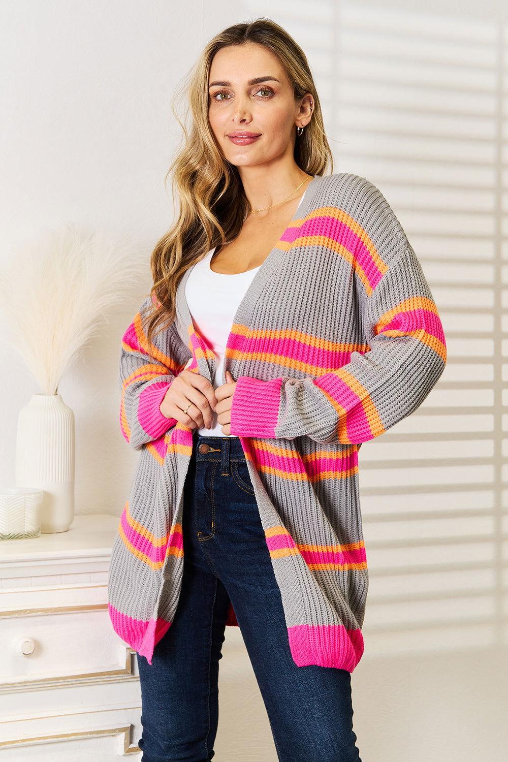 Woven Right Ribbed Long Sleeve Cardigan - Clothes For Her Online Store