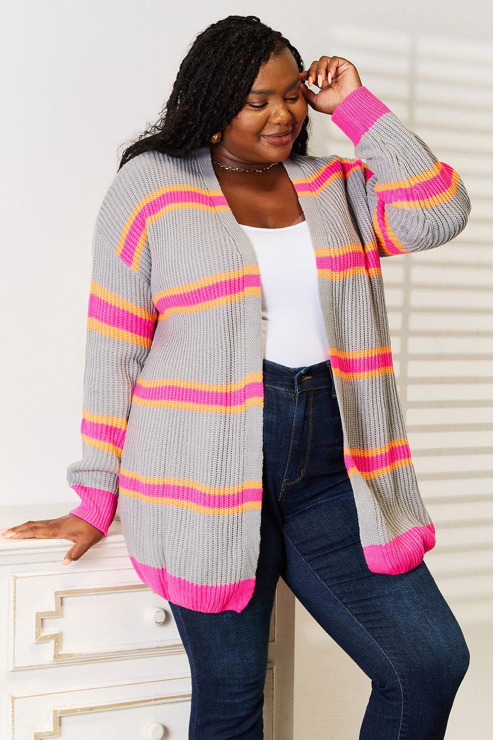 Woven Right Ribbed Long Sleeve Cardigan - Clothes For Her Online Store