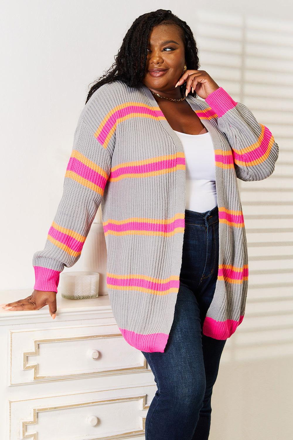 Woven Right Ribbed Long Sleeve Cardigan - Clothes For Her Online Store