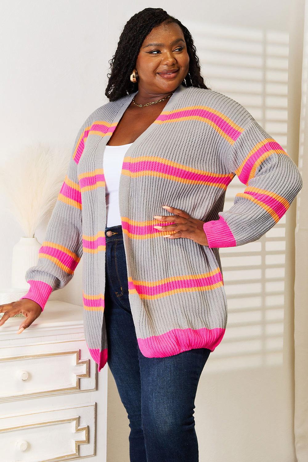Woven Right Ribbed Long Sleeve Cardigan - Clothes For Her Online Store