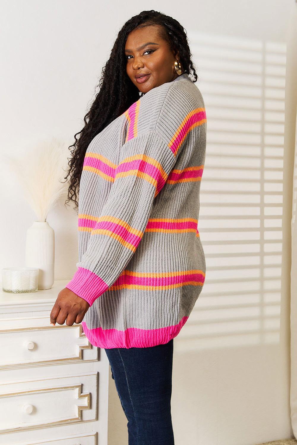 Woven Right Ribbed Long Sleeve Cardigan - Clothes For Her Online Store
