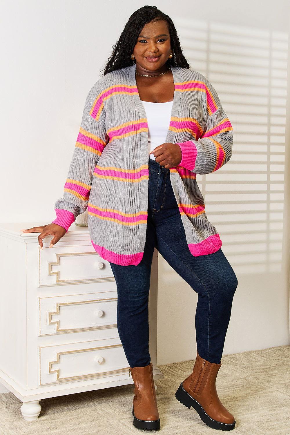 Woven Right Ribbed Long Sleeve Cardigan - Clothes For Her Online Store