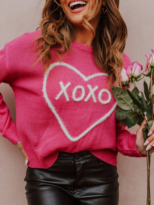 XOXO Round Neck Drop Shoulder Sweater - Clothes For Her Online Store