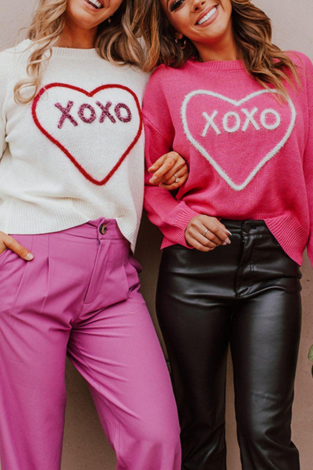 XOXO Round Neck Drop Shoulder Sweater - Clothes For Her Online Store