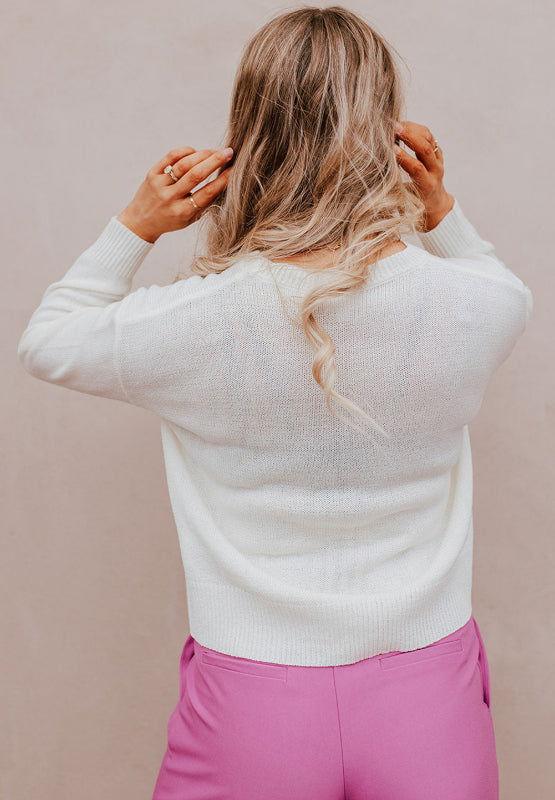 XOXO Round Neck Drop Shoulder Sweater - Clothes For Her Online Store