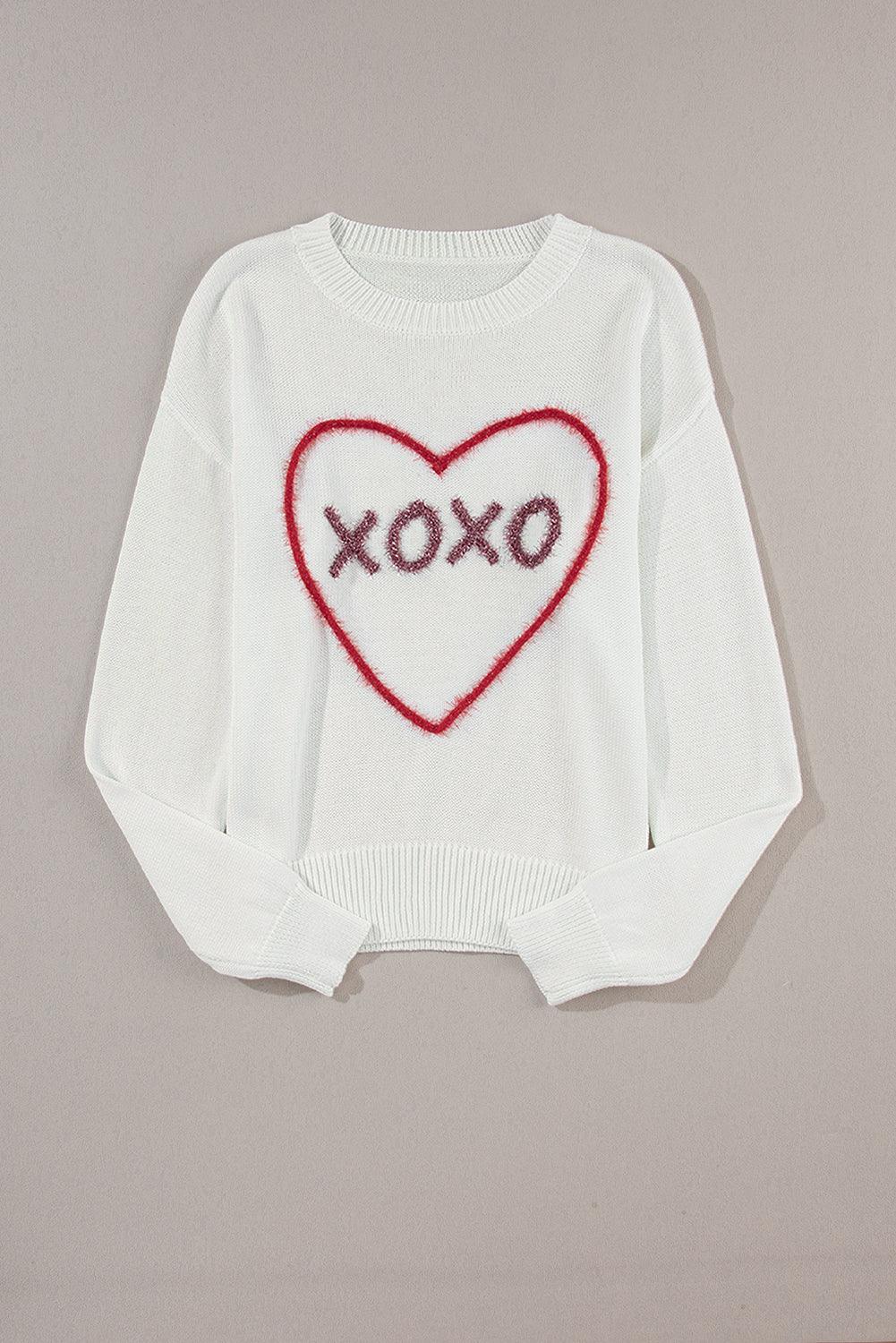 XOXO Round Neck Drop Shoulder Sweater - Clothes For Her Online Store