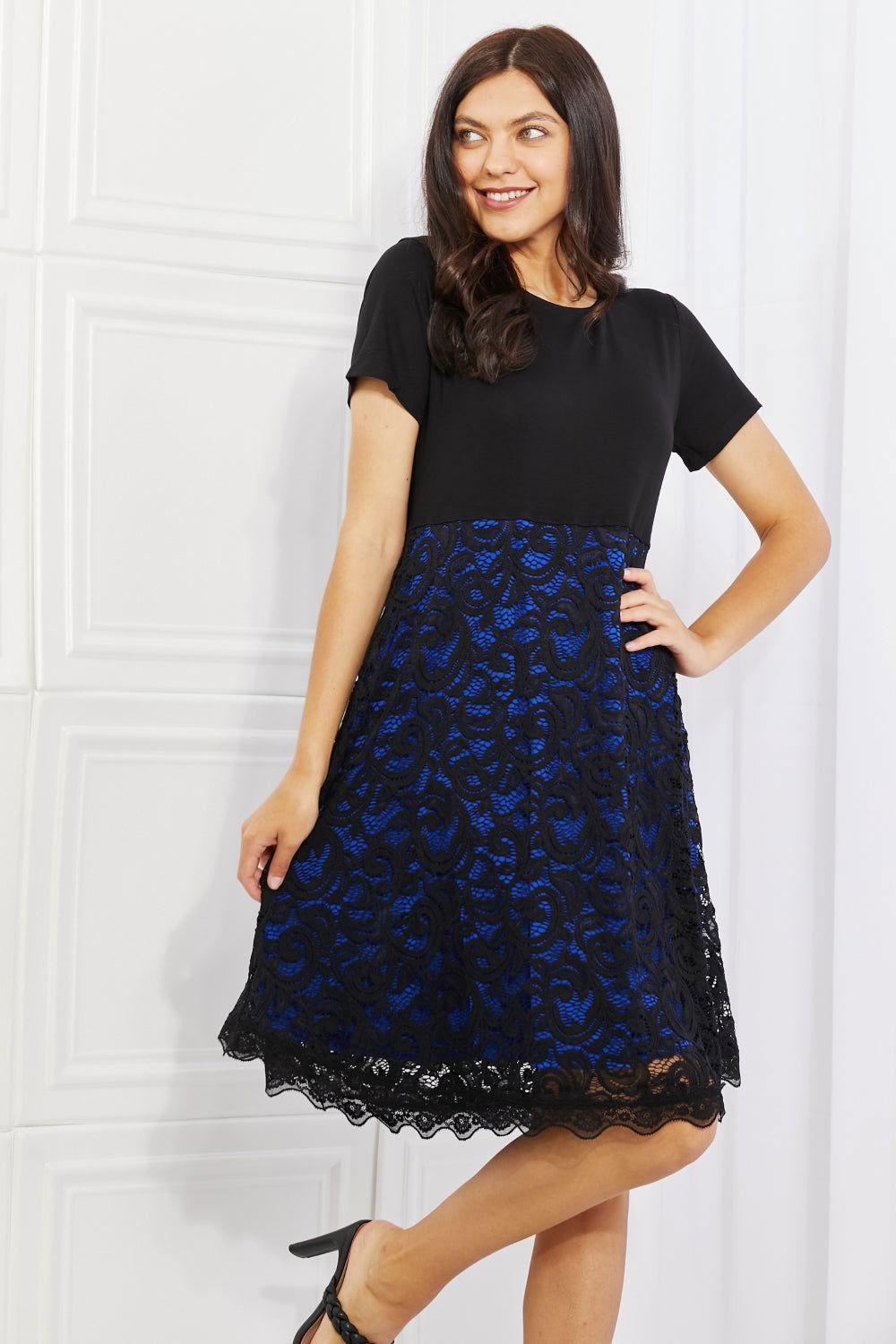 Yelete Full Size Contrasting Lace Midi Dress - Clothes For Her Online Store