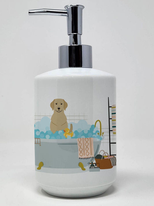 Yellow Labrador in Bathtub Ceramic Soap Dispenser Hand Soap Dispenser Pump Bottles for Bathroom Kitchen, Empty Refillable Liquid Soap Container