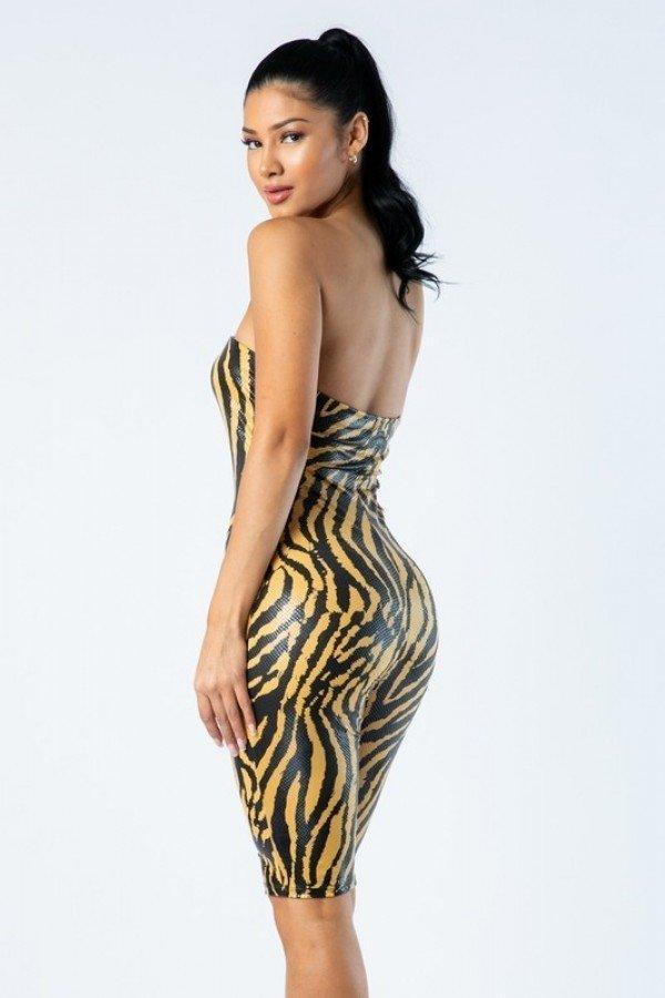 Zebra Print Tube Romper With Front O Ring Zipper Detail - Clothes For Her Online Store