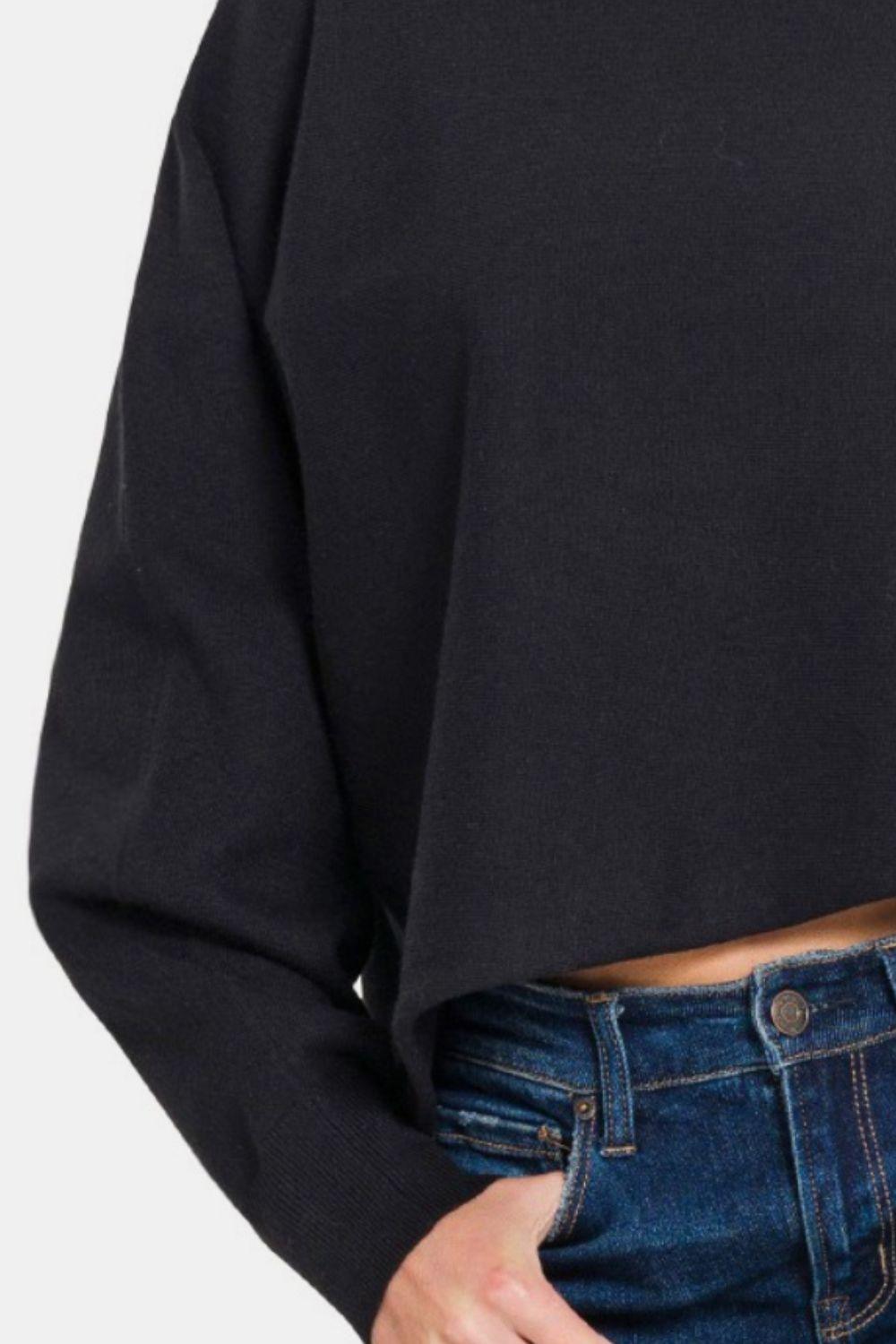 Zenana Asymmetric Hem Long Sleeve Sweater - Clothes For Her Online Store