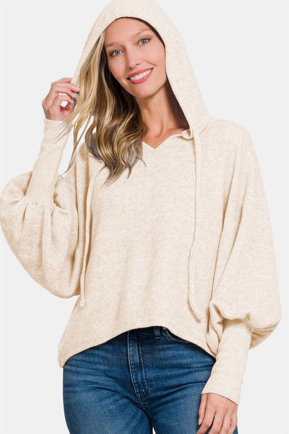 Zenana Brushed Hacci Drop Shoulder Cropped Hoodie - Clothes For Her Online Store
