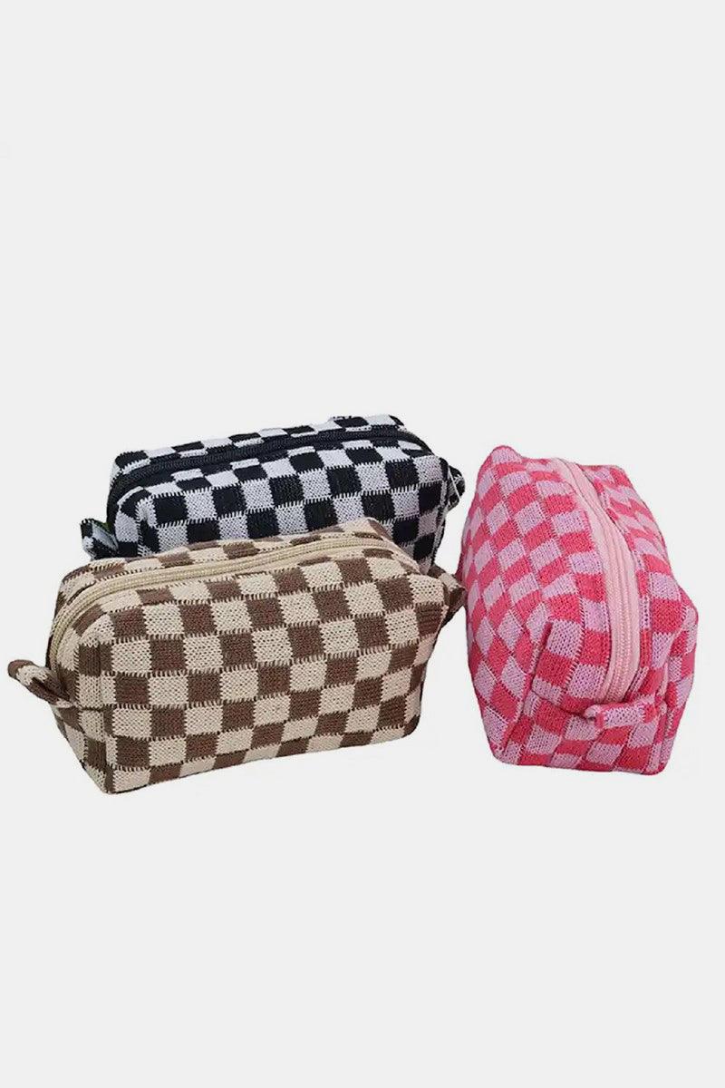 Zenana Checkered Pattern Knitted Cosmetic Pouch - Clothes For Her Online Store