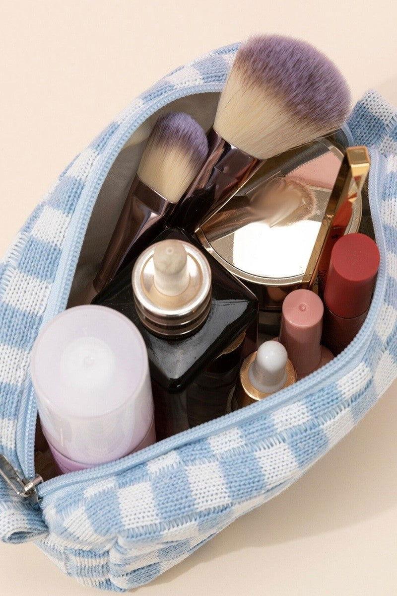 Zenana Checkered Pattern Knitted Cosmetic Pouch - Clothes For Her Online Store
