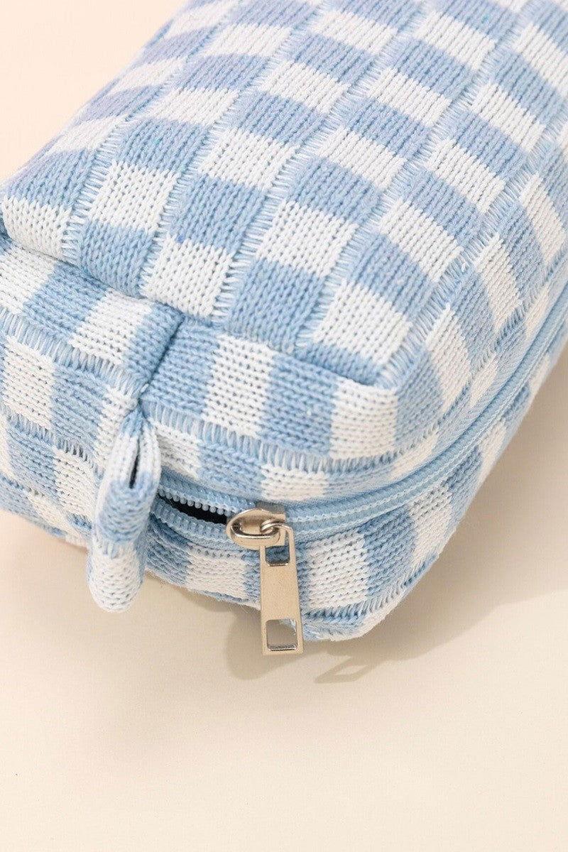 Zenana Checkered Pattern Knitted Cosmetic Pouch - Clothes For Her Online Store