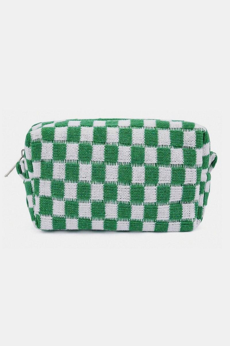 Zenana Checkered Pattern Knitted Cosmetic Pouch - Clothes For Her Online Store