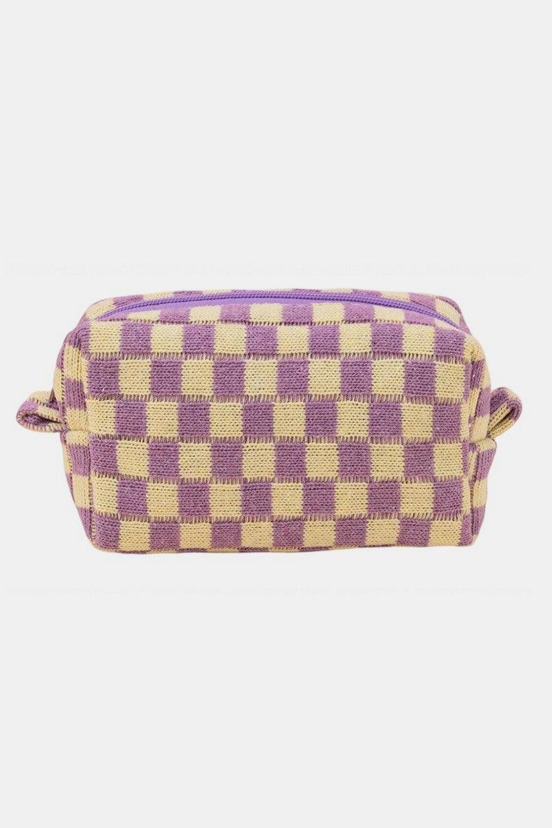 Zenana Checkered Pattern Knitted Cosmetic Pouch - Clothes For Her Online Store