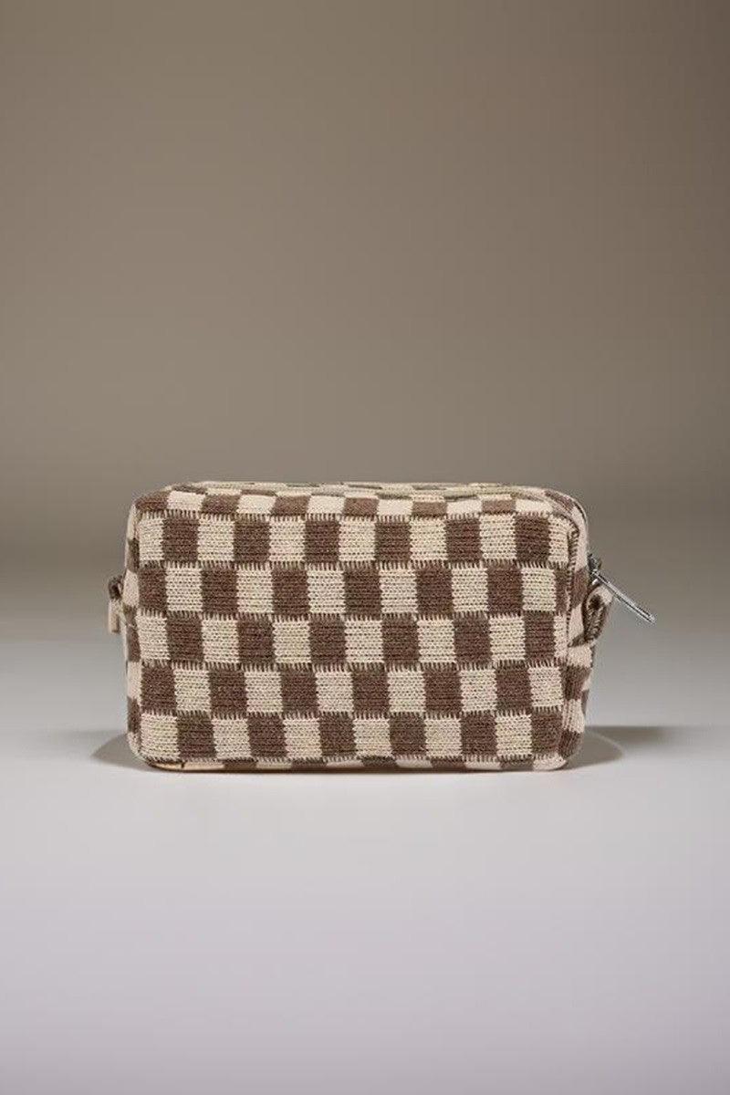 Zenana Checkered Pattern Knitted Cosmetic Pouch - Clothes For Her Online Store