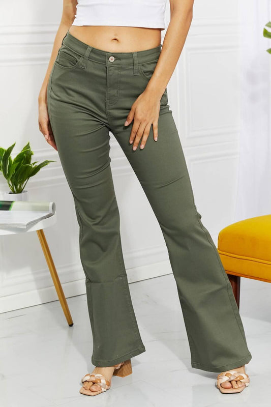 Zenana Clementine Full Size High-Rise Bootcut Jeans in Olive - Clothes For Her Online Store