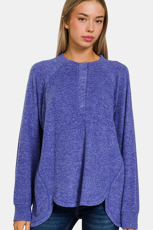 Zenana Full Size Brushed Melange Hacci High-Low Sweater - Clothes For Her Online Store