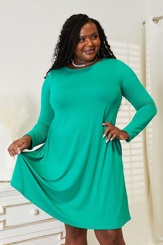 Zenana Full Size Long Sleeve Flare Dress with Pockets - Clothes For Her Online Store