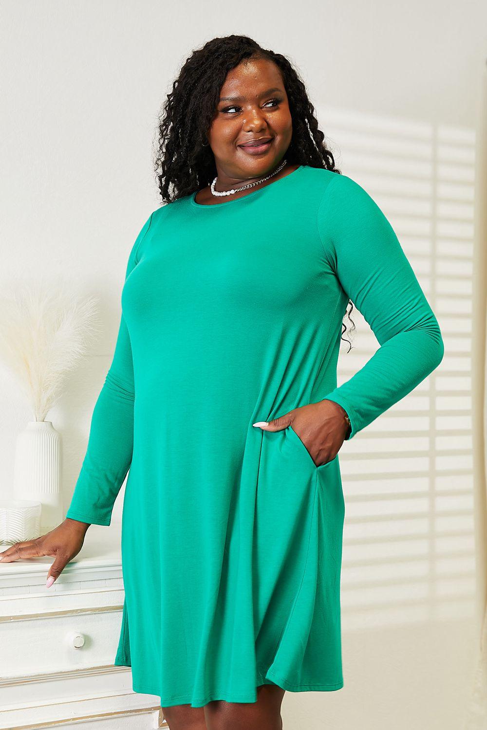 Zenana Full Size Long Sleeve Flare Dress with Pockets - Clothes For Her Online Store