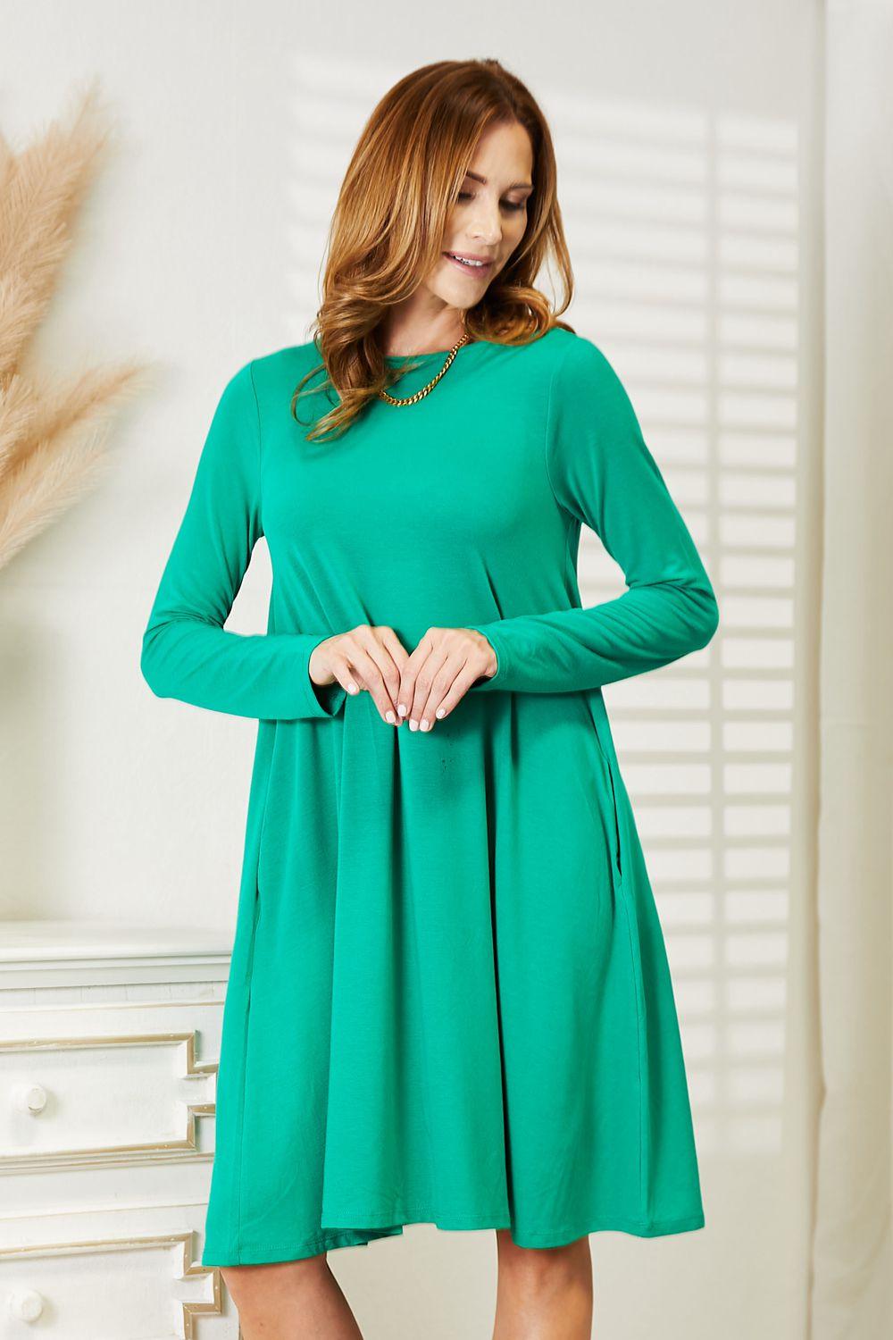 Zenana Full Size Long Sleeve Flare Dress with Pockets - Clothes For Her Online Store