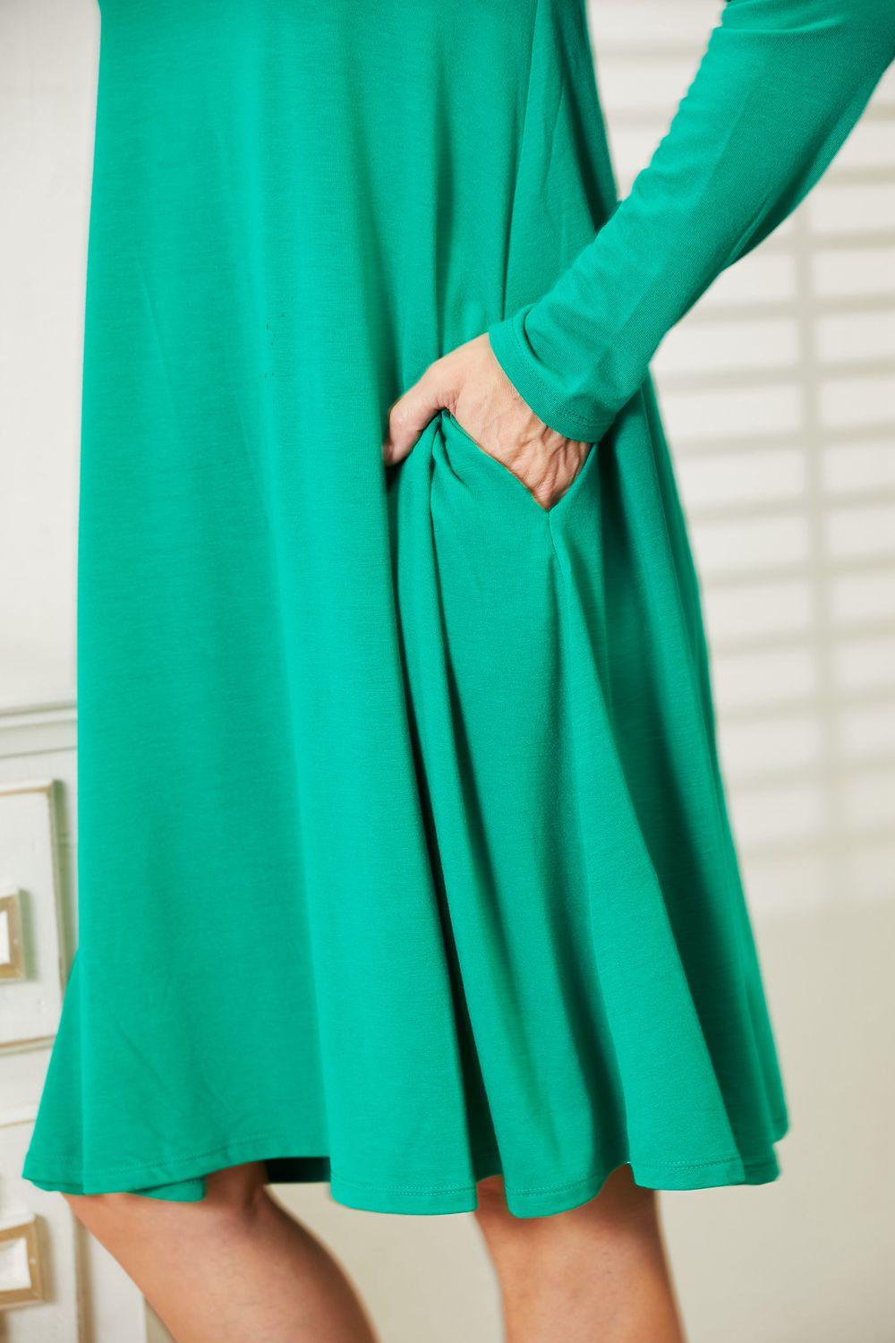 Zenana Full Size Long Sleeve Flare Dress with Pockets - Clothes For Her Online Store
