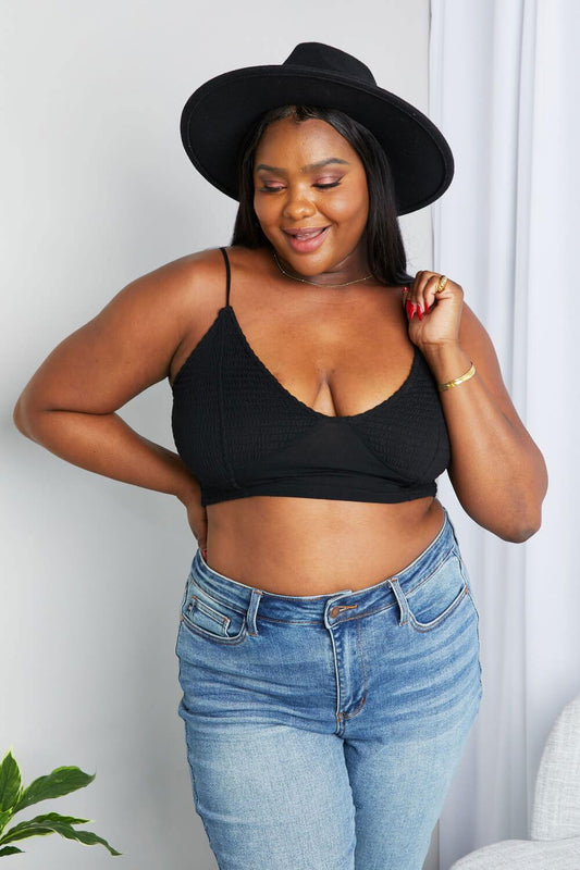 Zenana Full Size Textured Spaghetti Strap Bralette in Black - Clothes For Her Online Store