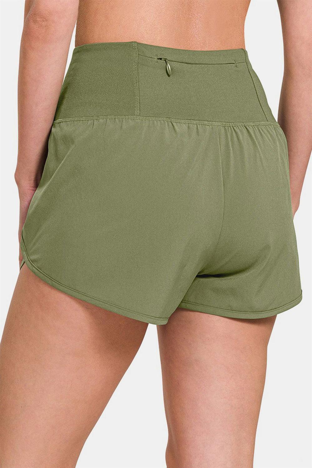 Zenana High-Waisted Zippered Back Pocket Active Shorts - Clothes For Her Online Store