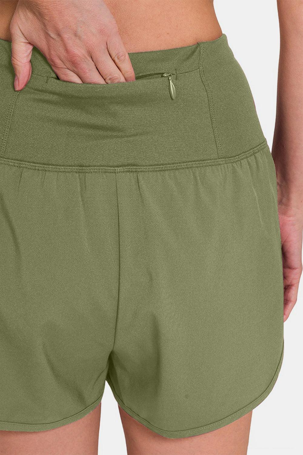 Zenana High-Waisted Zippered Back Pocket Active Shorts - Clothes For Her Online Store