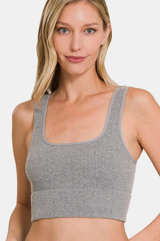 Zenana Ribbed Square Neck Cropped Tank - Clothes For Her Online Store