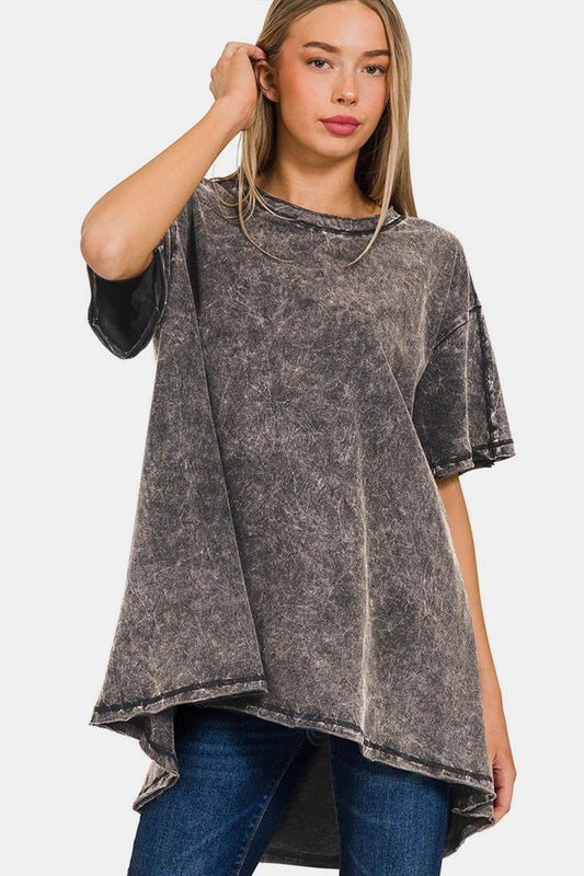 Zenana Round Neck Dropped Shoulder Blouse - Clothes For Her Online Store