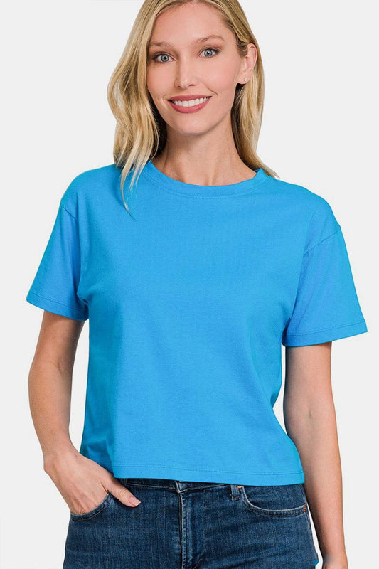 Zenana Round Neck Short Sleeve Cropped T-Shirt - Clothes For Her Online Store