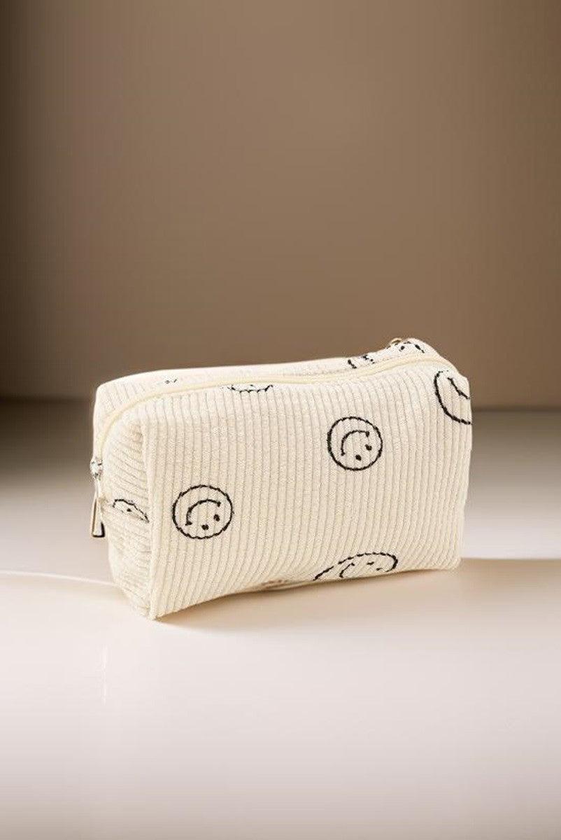 Zenana Smiley Face Corduroy Cosmetic Pouch - Clothes For Her Online Store