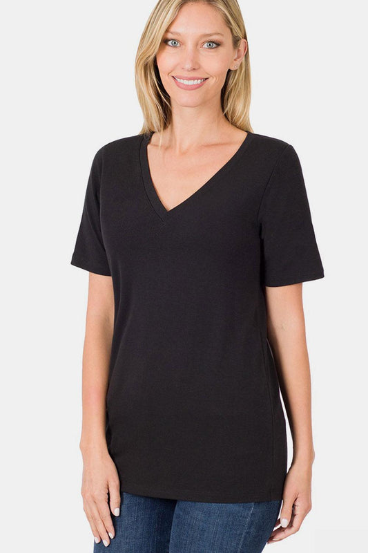 Zenana V-Neck Short Sleeve T-Shirt - Clothes For Her Online Store