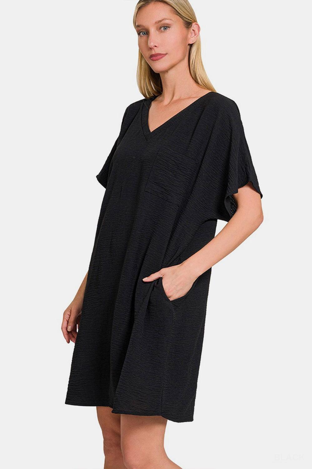 Zenana V-Neck Tee Dress with Pockets - Clothes For Her Online Store