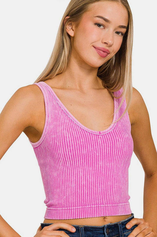 Zenana Washed Ribbed Cropped Tank - Clothes For Her Online Store