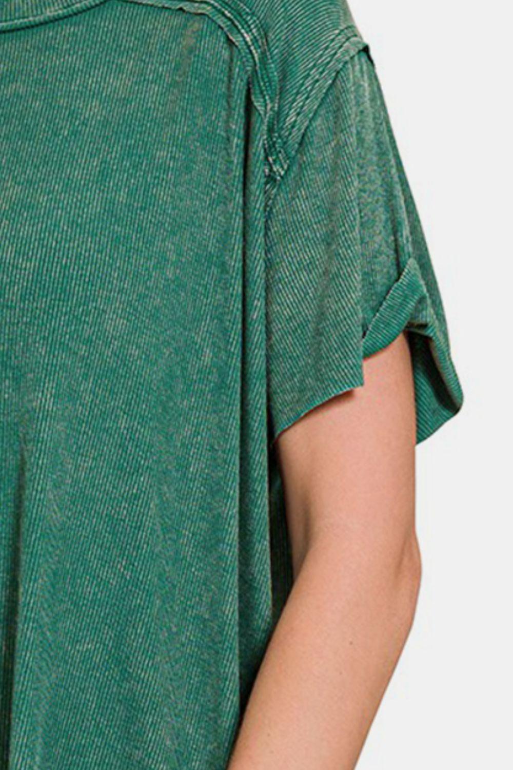 Zenana Washed Ribbed Short Sleeve Top - Clothes For Her Online Store
