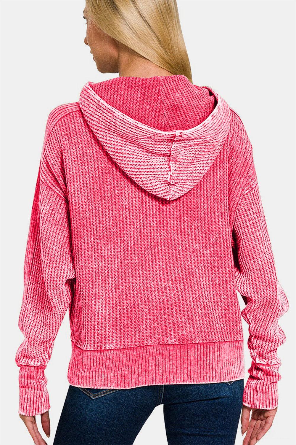 Zenana Washed Zip Up Hooded Jacket - Clothes For Her Online Store