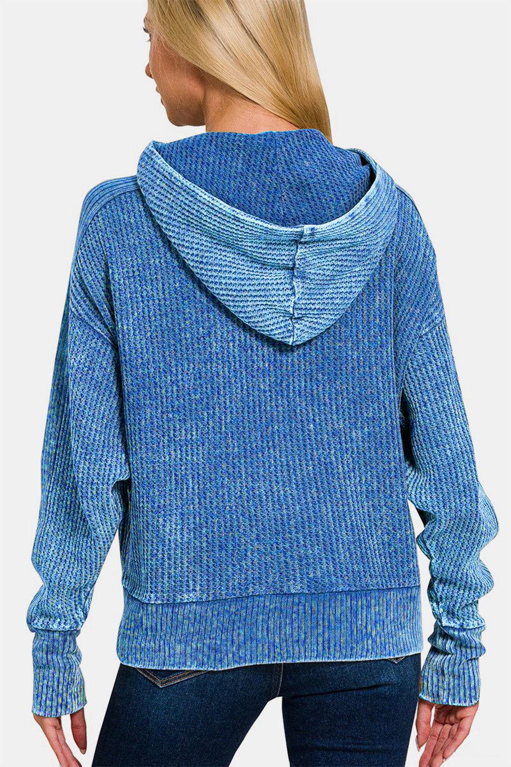 Zenana Washed Zip Up Hooded Jacket - Clothes For Her Online Store
