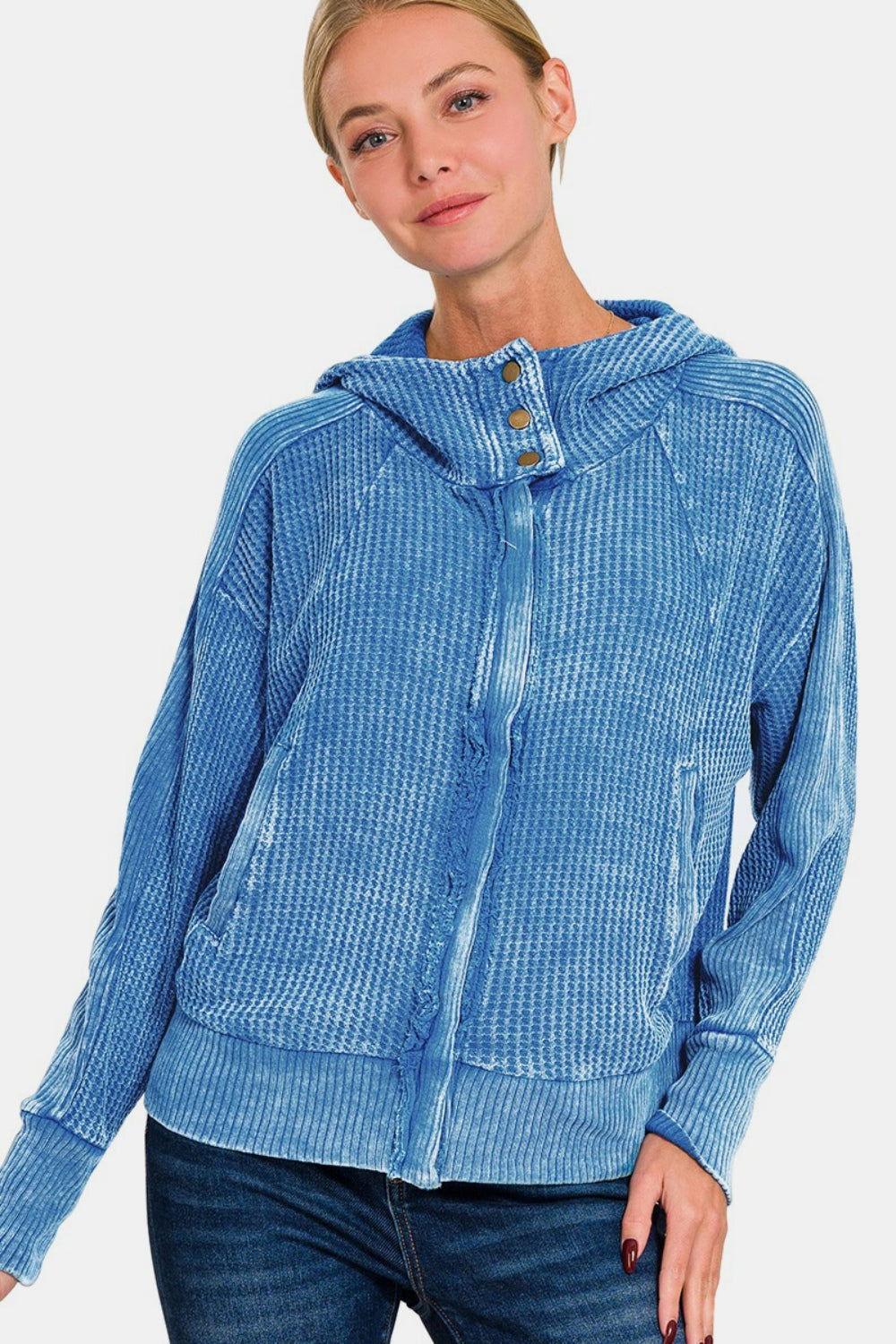 Zenana Washed Zip Up Hooded Jacket - Clothes For Her Online Store