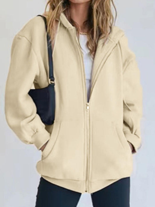 Zip-Up Drawstring Hoodie - Clothes For Her Online Store