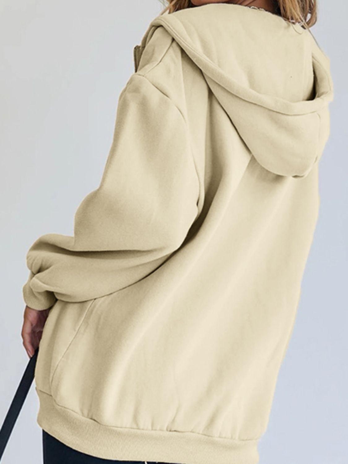 Zip-Up Drawstring Hoodie - Clothes For Her Online Store