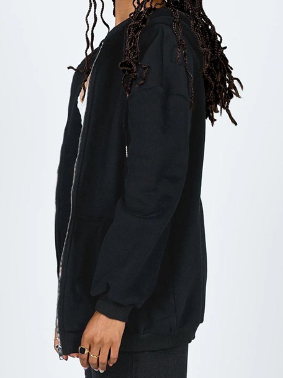 Zip-Up Drawstring Hoodie - Clothes For Her Online Store