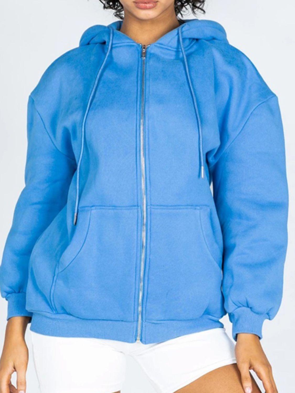 Zip-Up Drawstring Hoodie - Clothes For Her Online Store