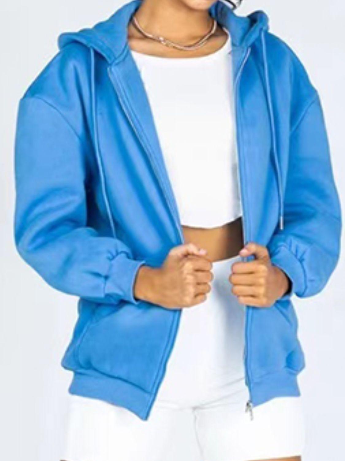 Zip-Up Drawstring Hoodie - Clothes For Her Online Store