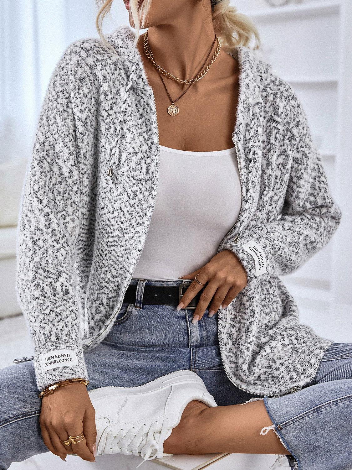 Zip-Up Hooded Sweater - Clothes For Her Online Store