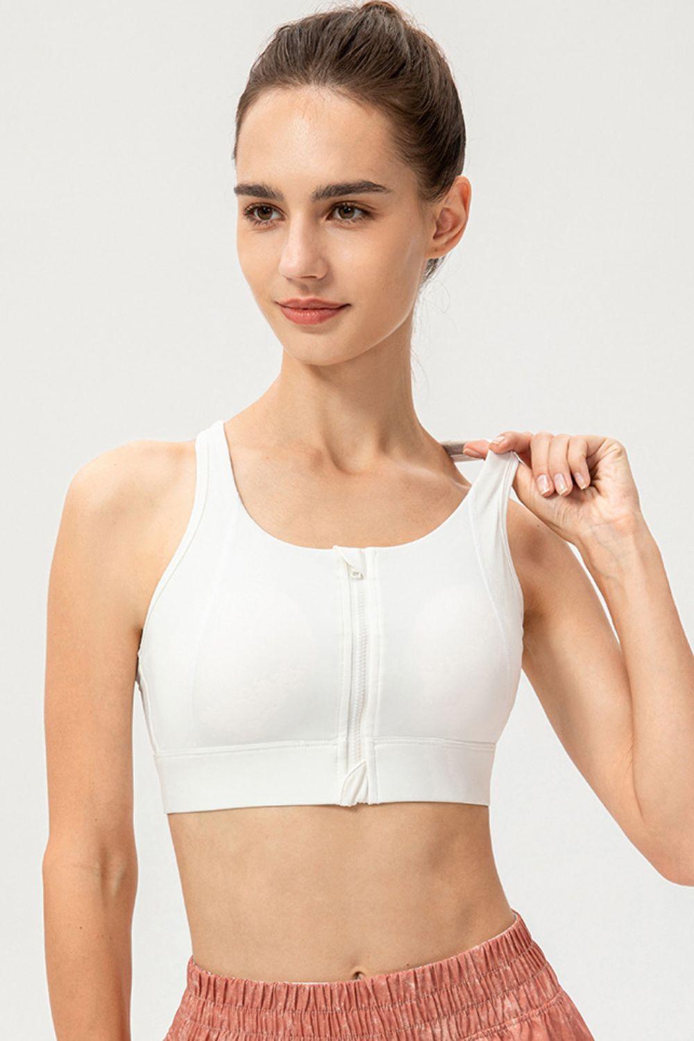 Zip-Up Round Neck Sports Bra - Clothes For Her Online Store