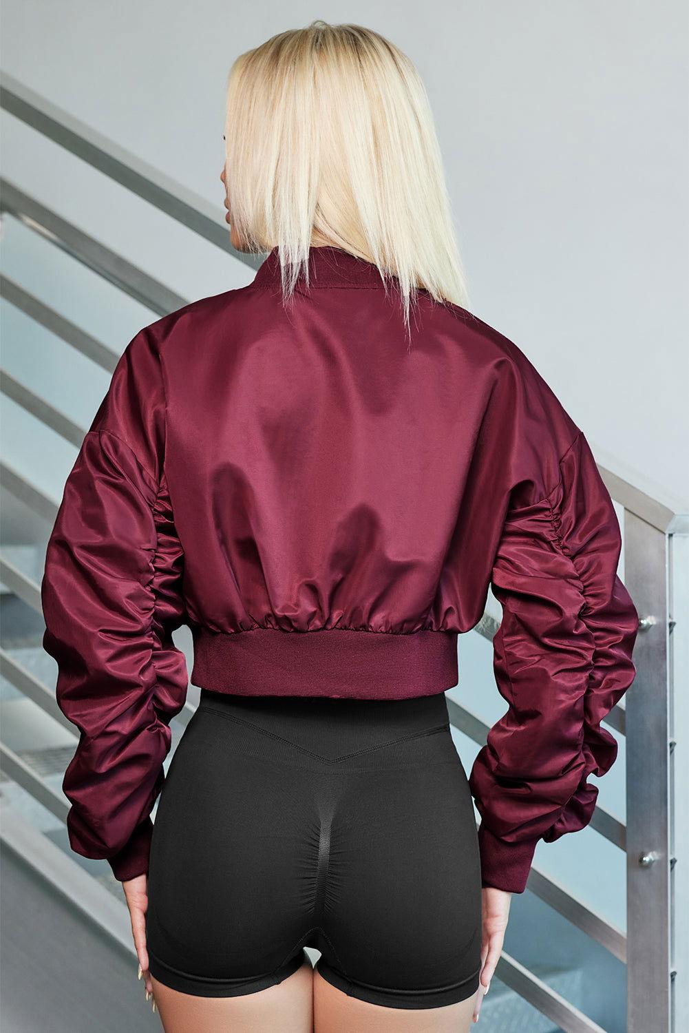 Zip-Up Ruched Cropped Jacket - Clothes For Her Online Store