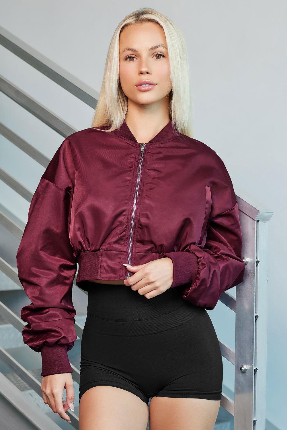 Zip-Up Ruched Cropped Jacket - Clothes For Her Online Store
